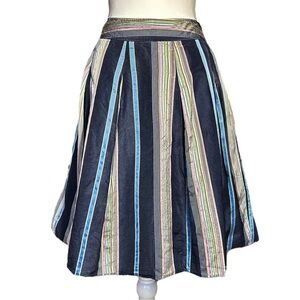 Vtg 90's TOMMY HILFIGER Silk Skirt sz 10 Blue & Multicolor Stripe Lined Side Zip